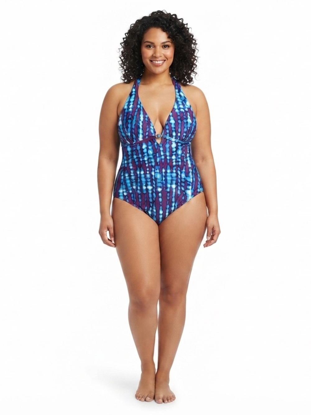 New! Vintage Torrid sz 4 Halter Tie Dye Plunge Bead Swimsuit 4X